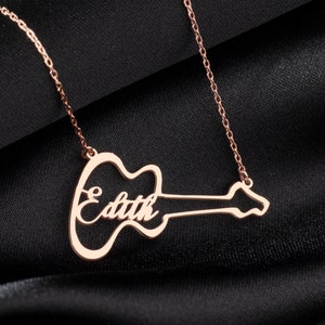 Personalized Guitar Jewelry, Guitar Necklace in Sterling Silver, Custom Guitar Pendant, Gift for Music Lover, Guitar Player Charm Gift