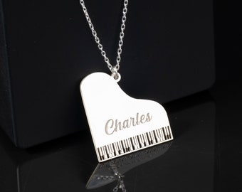 Custom Piano Necklace in Sterling Silver, Piano Keyboard Pendant, Personalized Piano Jewelry, Gift for Piano Player, Engraved Piano Charm