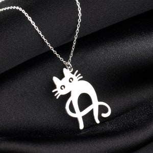 Cat Alphabet Necklace, Cat Shape Letters in Sterling Silver, Custom Cat Initial Jewelry, Gift for Cat Lovers, Big Letter Kitty Necklace