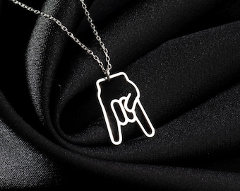 Sterling Silver Rock n Roll Hand Sign Necklace: Sign of The Horns Pendant