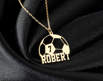 Custom Sports Necklace With Name & Number - Personalized Soccer Basketball Player Jewelry