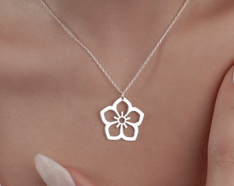 Cherry Blossoms Necklace in Sterling Silver, Sakura Jewelry, Gift for Her, Dainty Japanese Flower Charm,, Floral Jewelry, Necklace for Women