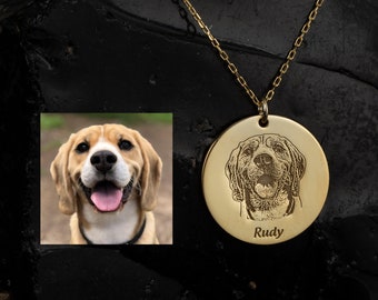 Pet Photo Necklace in Sterling Silver, Pet Memorial Gift, Dog Necklace, Engraving Pet Portrait, Pet Remembrance Jewelry, Gift for Pet Lover