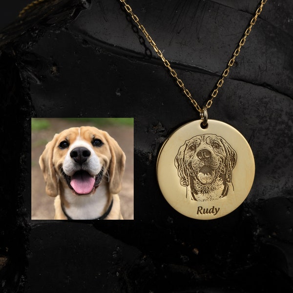 Pet Photo Necklace in Sterling Silver, Pet Memorial Gift, Dog Necklace, Engraving Pet Portrait, Pet Remembrance Jewelry, Gift for Pet Lover