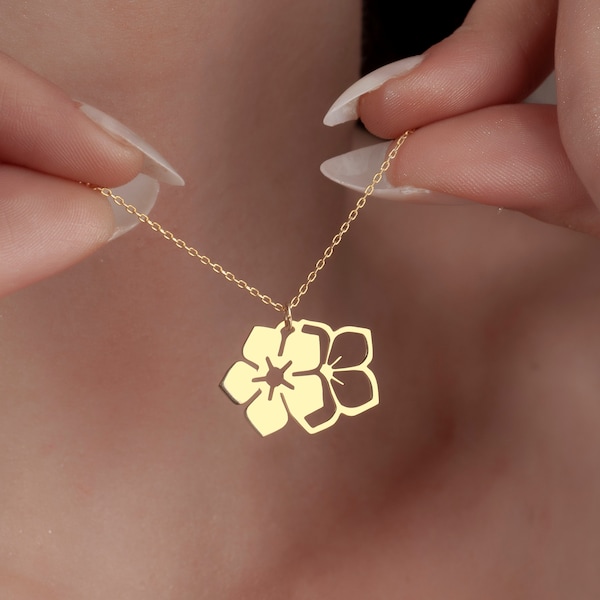 Sakura Flower Necklace, Cherry Blossoms Pendant in Sterling Silver, Flowers Jewelry, Japanese Flower Sakura Pendant, Double Sakura Charm