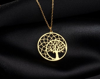 Collier Mandala arbre, bijoux arbre en argent Sterling, breloque Mandala arbre de vie, bijoux spirituels, collier de Yoga, breloque fleur de vie