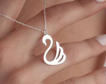 Dainty Swan Necklace, Swan Jewelry in Sterling Silver, Gift for Lover, Animal Jewelry, Swan Bird Charm, Love Symbol Pendant, Gift for Her