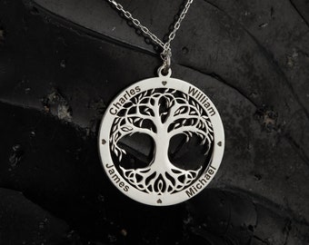 Collar de árbol de la vida personalizado, joyería de árbol de la vida de plata esterlina, regalo para mamá, collar familiar con nombres, regalo conmemorativo, miembros de la familia