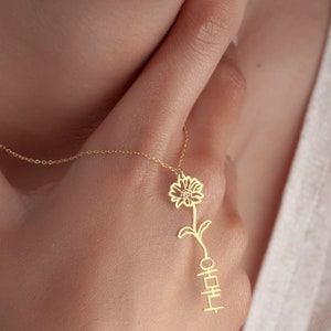 Korean Name Flower Jewelry, Custom Korean Floral Pendant, Vertical Flower Necklace, Hangul Name Jewelry with Flowers, Korean Charm Gift image 3