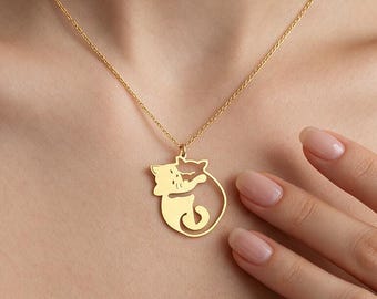 Sterling Silver Hugging Cats Necklace, Yin Yang Cat Jewelry, Cat Lover Gift, Couple Jewelry, Cat Lover Necklace, Gift For Her