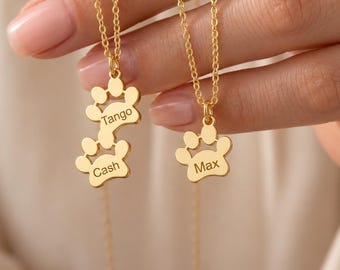 14K Gold Paw Print Name Necklace, Sterling Silver Tiny Dog Paw Necklace, Memorial Keepsake, Engraved Paw Print Pendant Pet Memorial Necklace
