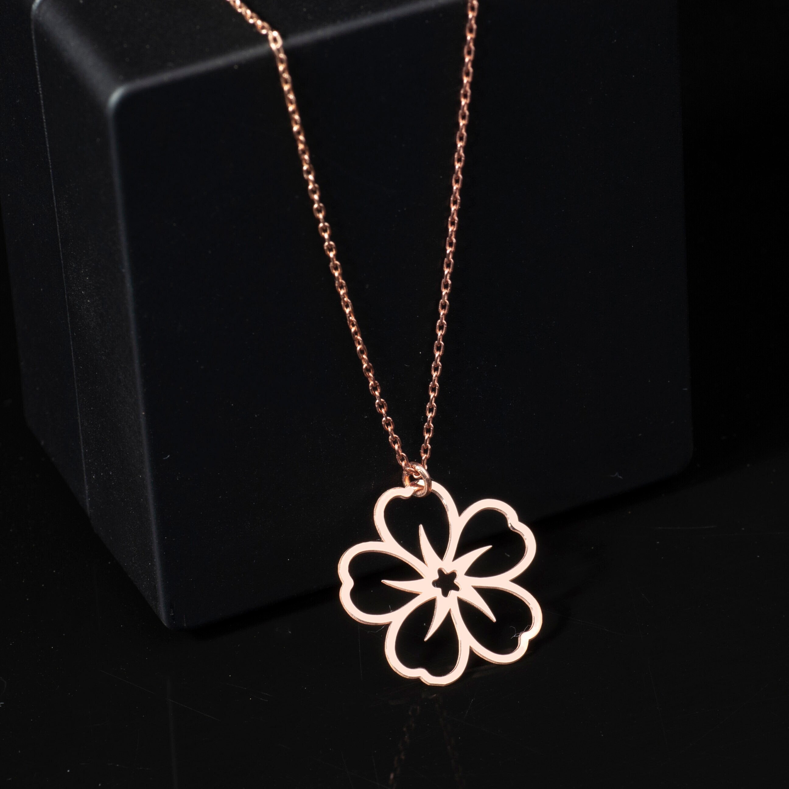 Sakura Necklace in Sterling Silver, Japanese Sakura Pendant