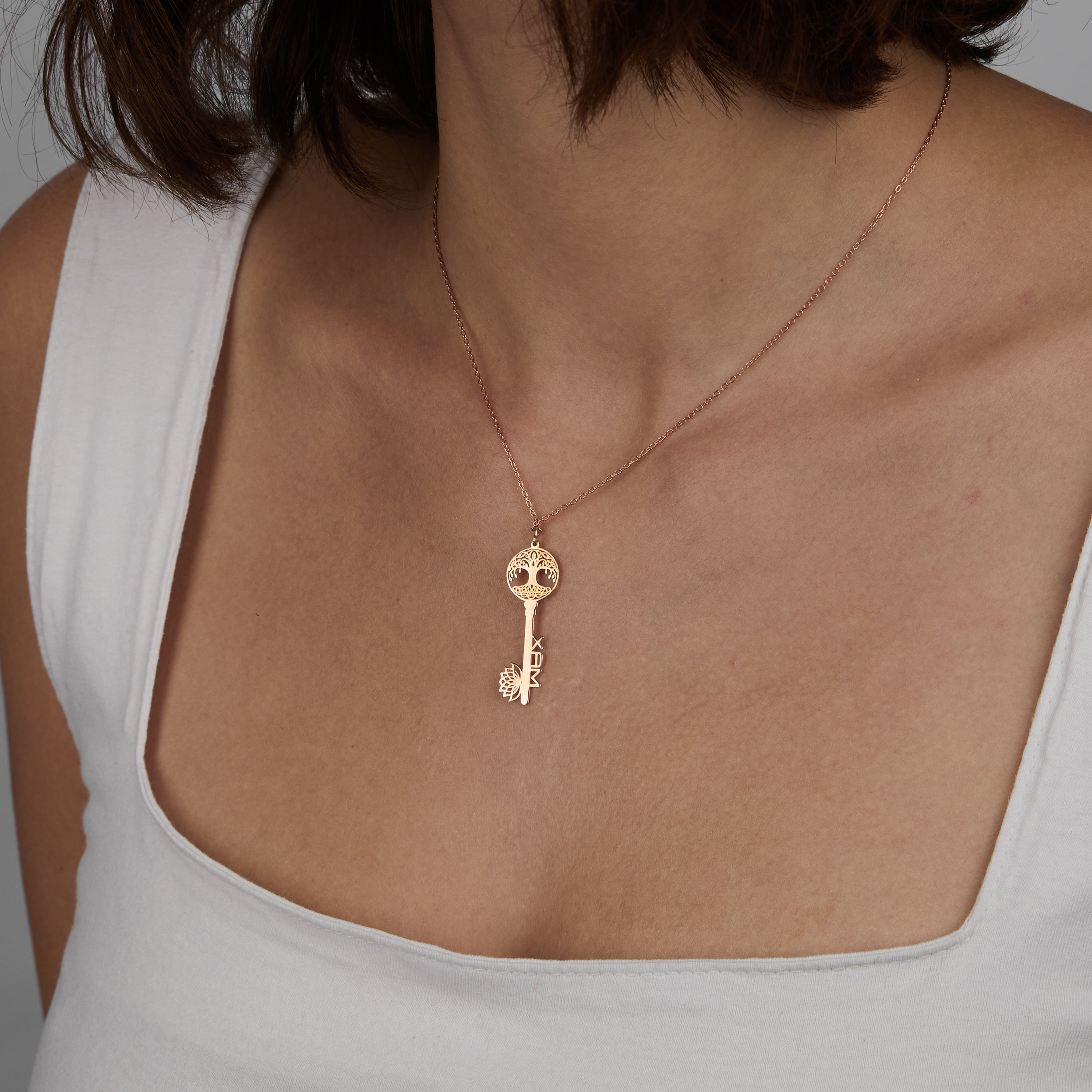 Personalized Key Name Pendant, Sterling Silver Key Necklace