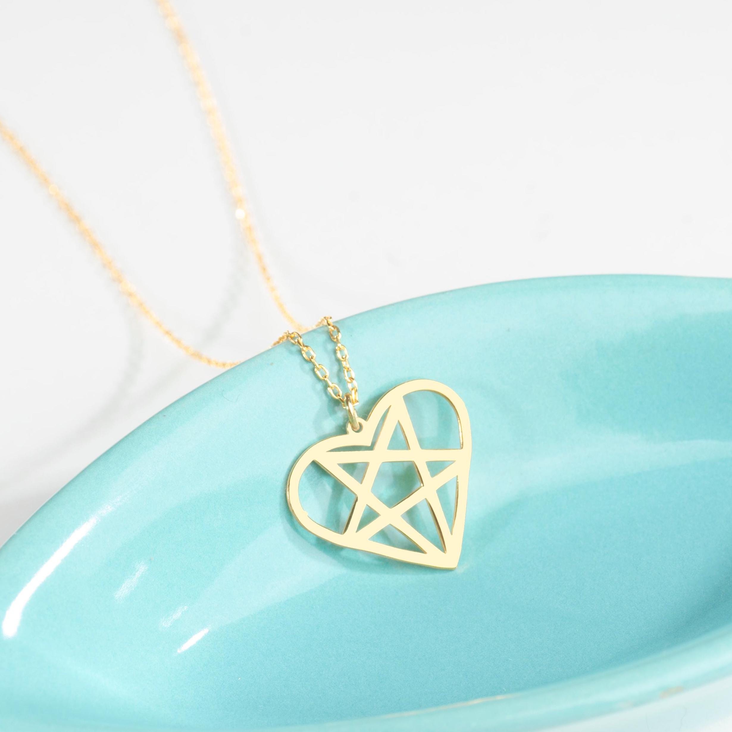 Heart Shape Pentagram Necklace, Sterling Silver Heartagram