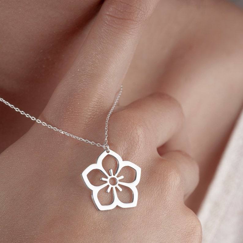 Cherry Blossoms Necklace in Sterling Silver, Sakura Jewelry, Gift for Her, Dainty Japanese Flower Charm,, Floral Jewelry, Necklace for Women image 7