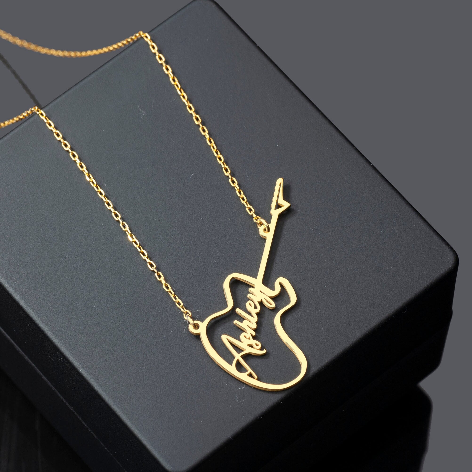 Personalized Electro Guitar Necklace, Guitar Jewelry in Sterling Silver, Custom Electro Guitar Pendant, Music Lover Gift, Rock Music Charm