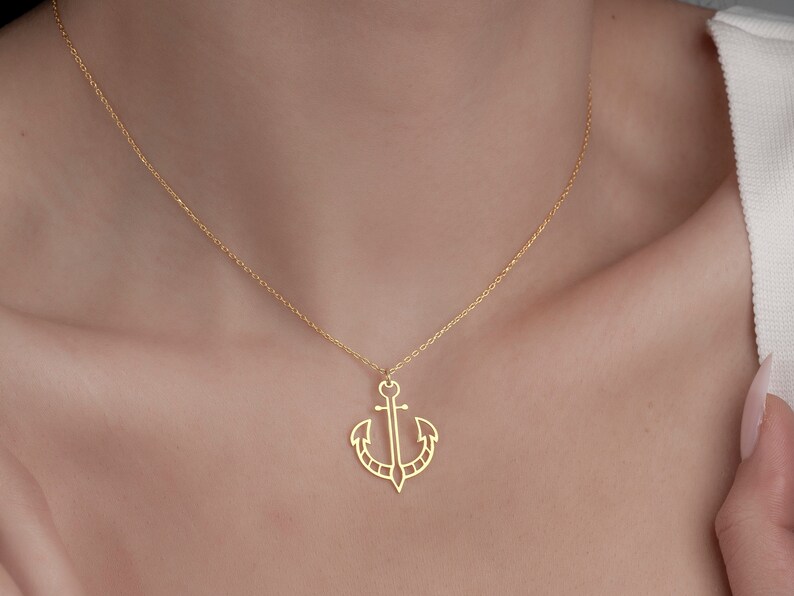 Dainty Anchor Necklace, Anchor Pendant in Sterling Silver, Anchor Jewelry, Nautical Necklace, Sailor's Gift, Geometric Anchor Necklace image 7
