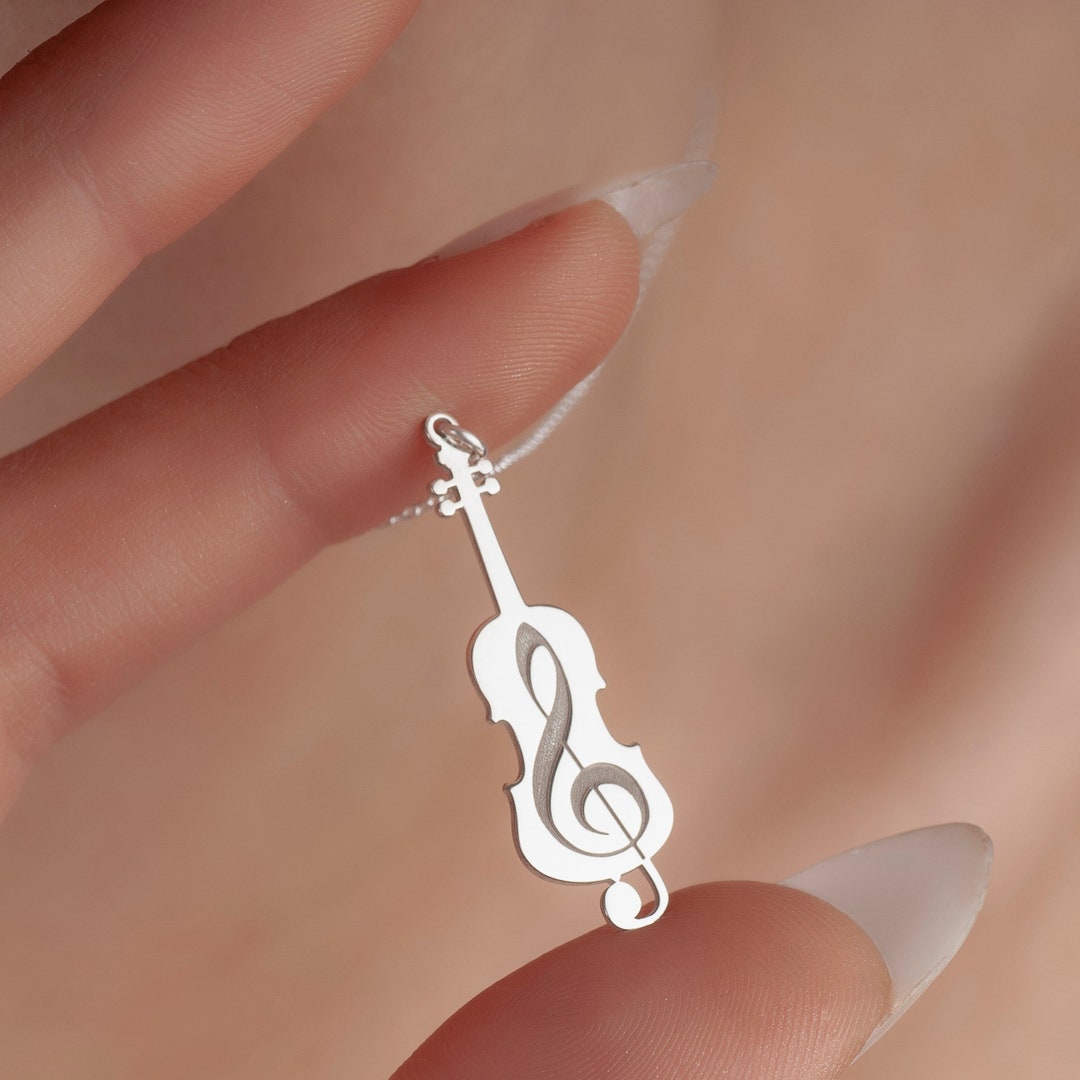 3D Violin Charm Pendant Necklace In Sterling Silver | Gold Boutique