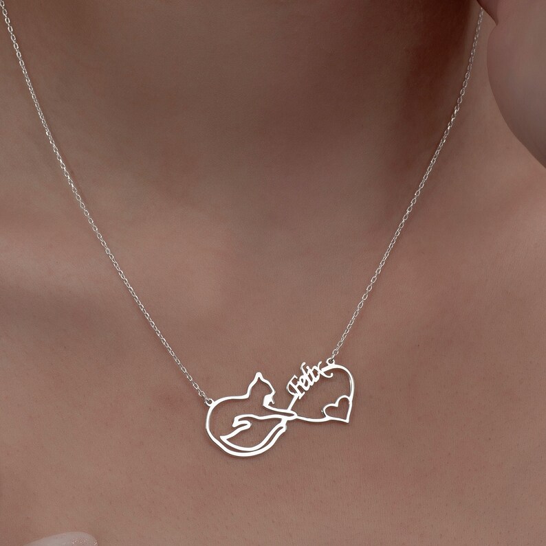 Cat Infinity Necklace in Sterling Silver, Custom Cat Jewelry, Gift for Cat Lover, Cat Memorial Necklace, Eternal Cat Love Pendant, Cat Charm image 5