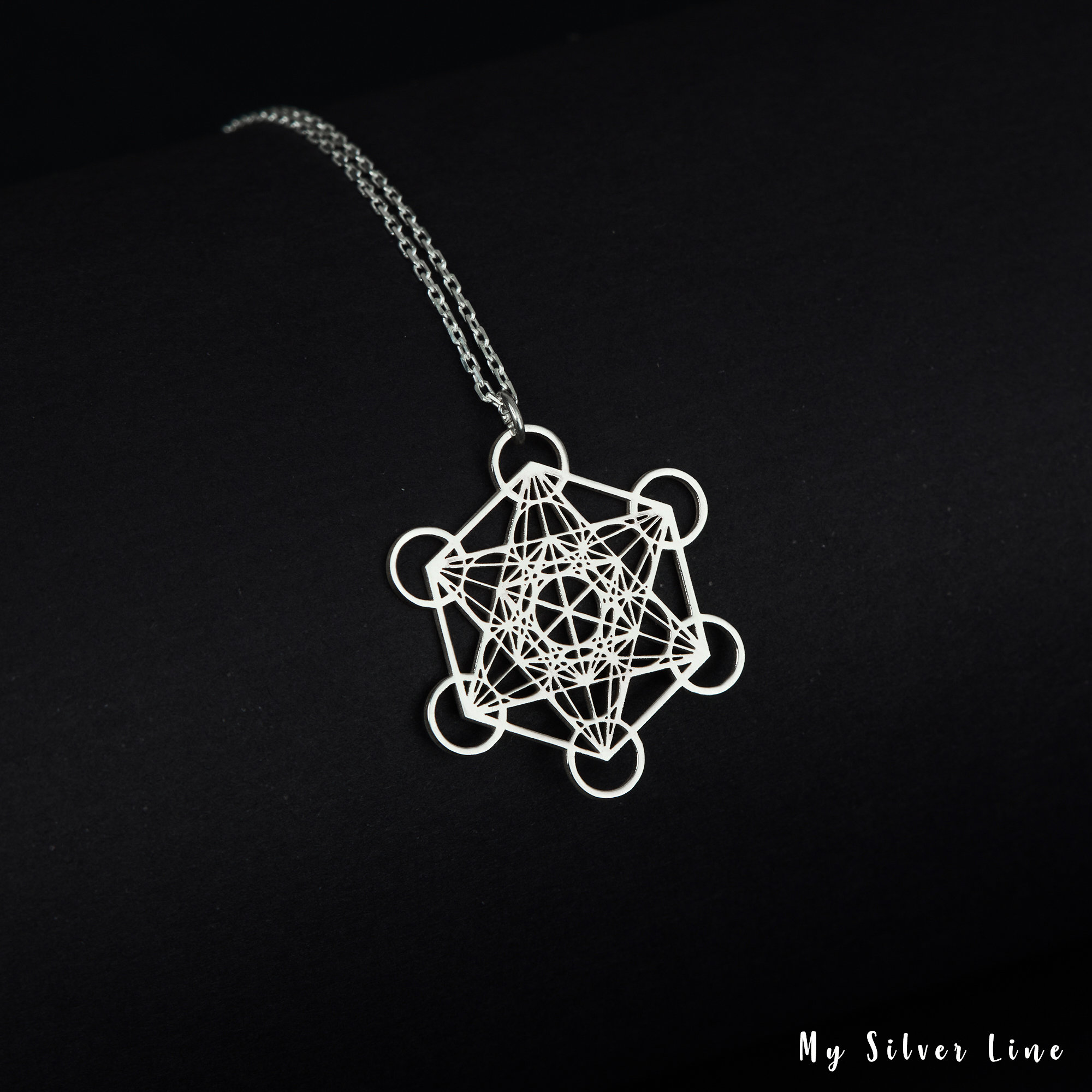 Metatron's Cube Pendant & Necklace Sacred Geometry Silver Or