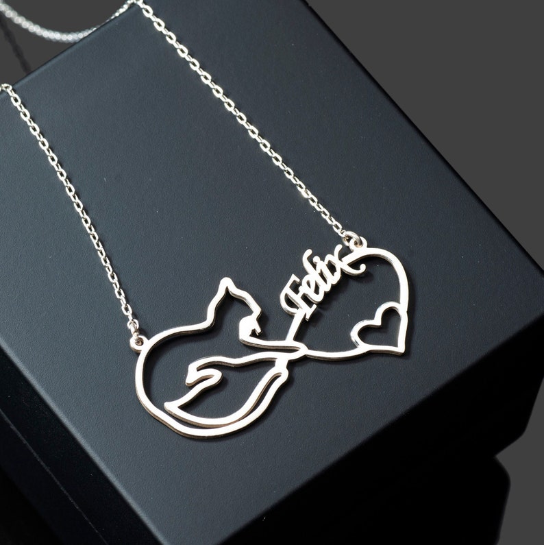 Cat Infinity Necklace in Sterling Silver, Custom Cat Jewelry, Gift for Cat Lover, Cat Memorial Necklace, Eternal Cat Love Pendant, Cat Charm image 1