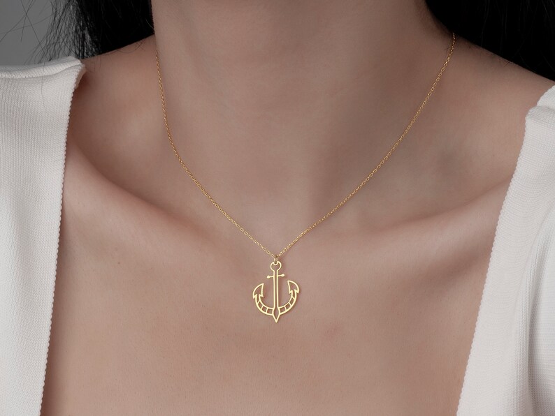 Dainty Anchor Necklace, Anchor Pendant in Sterling Silver, Anchor Jewelry, Nautical Necklace, Sailor's Gift, Geometric Anchor Necklace image 2