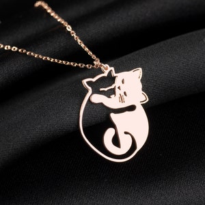 Cuddling Cats Necklace, Hugging Cats Pendant in Sterling Silver, Lovely Cat Jewelry, Black Cat White Cat, Kitty Necklace, Cat Lover Pendant image 9
