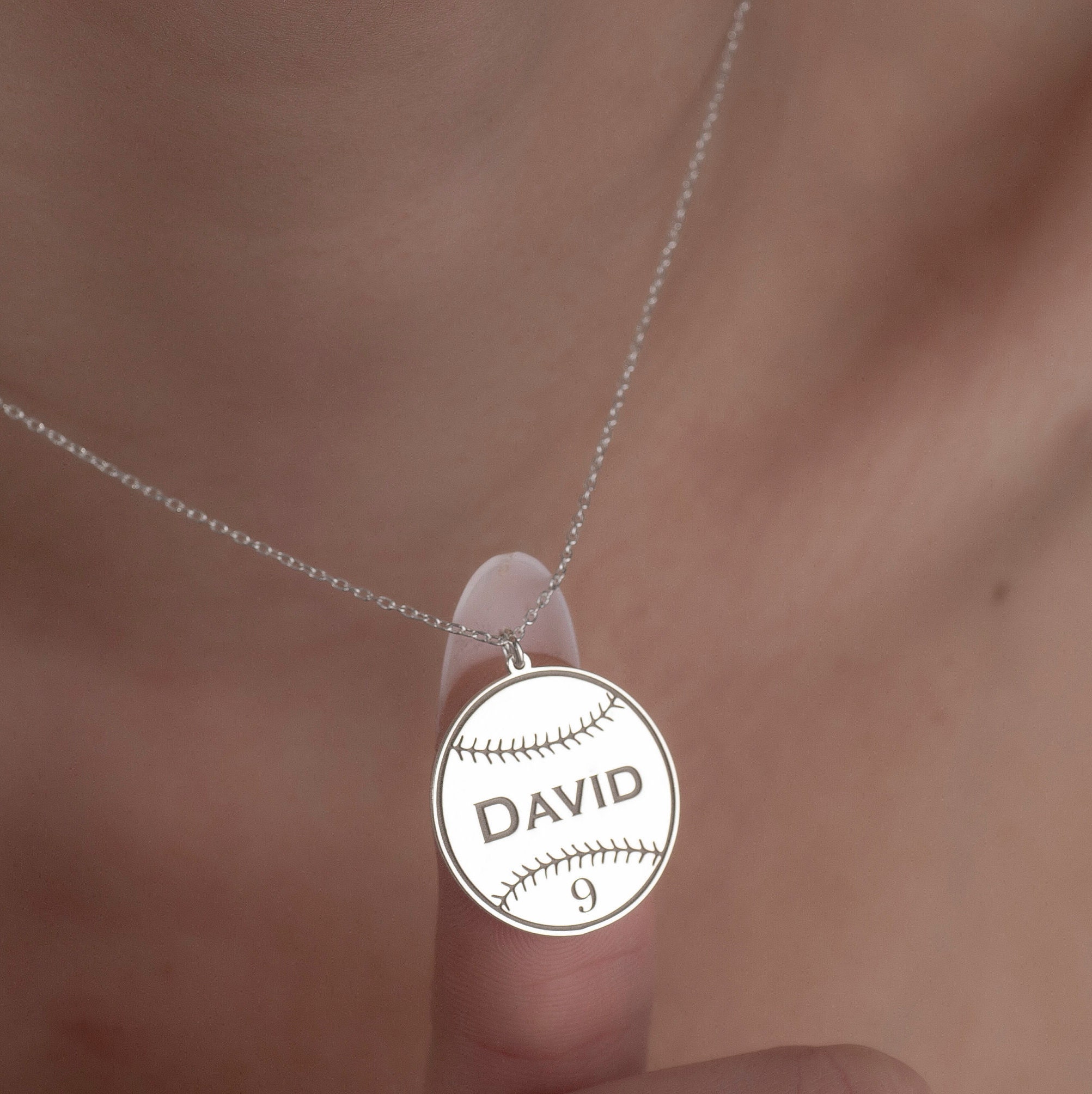 Custom Baseball Jewelry in Sterling Silver, Jersey Number Name Necklace, Gift for Coach, Custom Sports Jewelry, Gift for Baseball Player