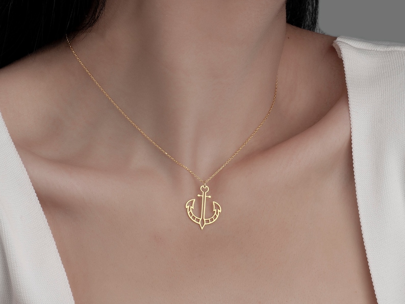 Dainty Anchor Necklace, Anchor Pendant in Sterling Silver, Anchor Jewelry, Nautical Necklace, Sailor's Gift, Geometric Anchor Necklace image 6