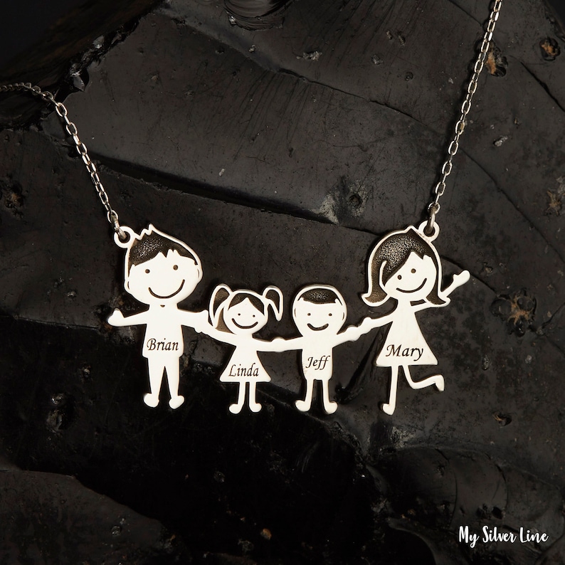 Custom Sterling Silver Family Pendant Necklace: Personalized Kids Names ...
