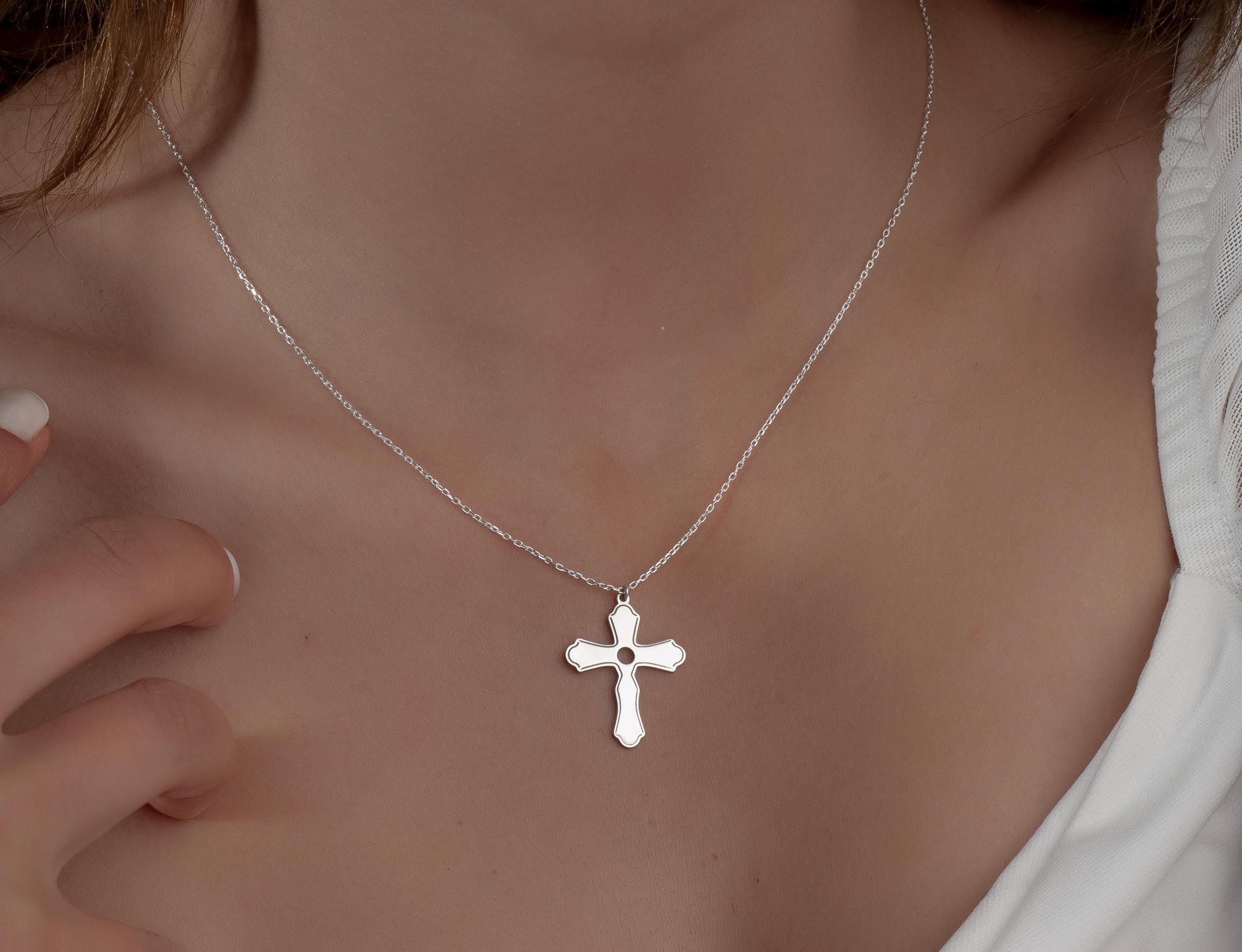 ☆TATIANA☆ Silver 925 Clear Cross Pendant NecklaceNZ1145 Cross Necklace in Sterling Silver, Dainty Cross Pendant