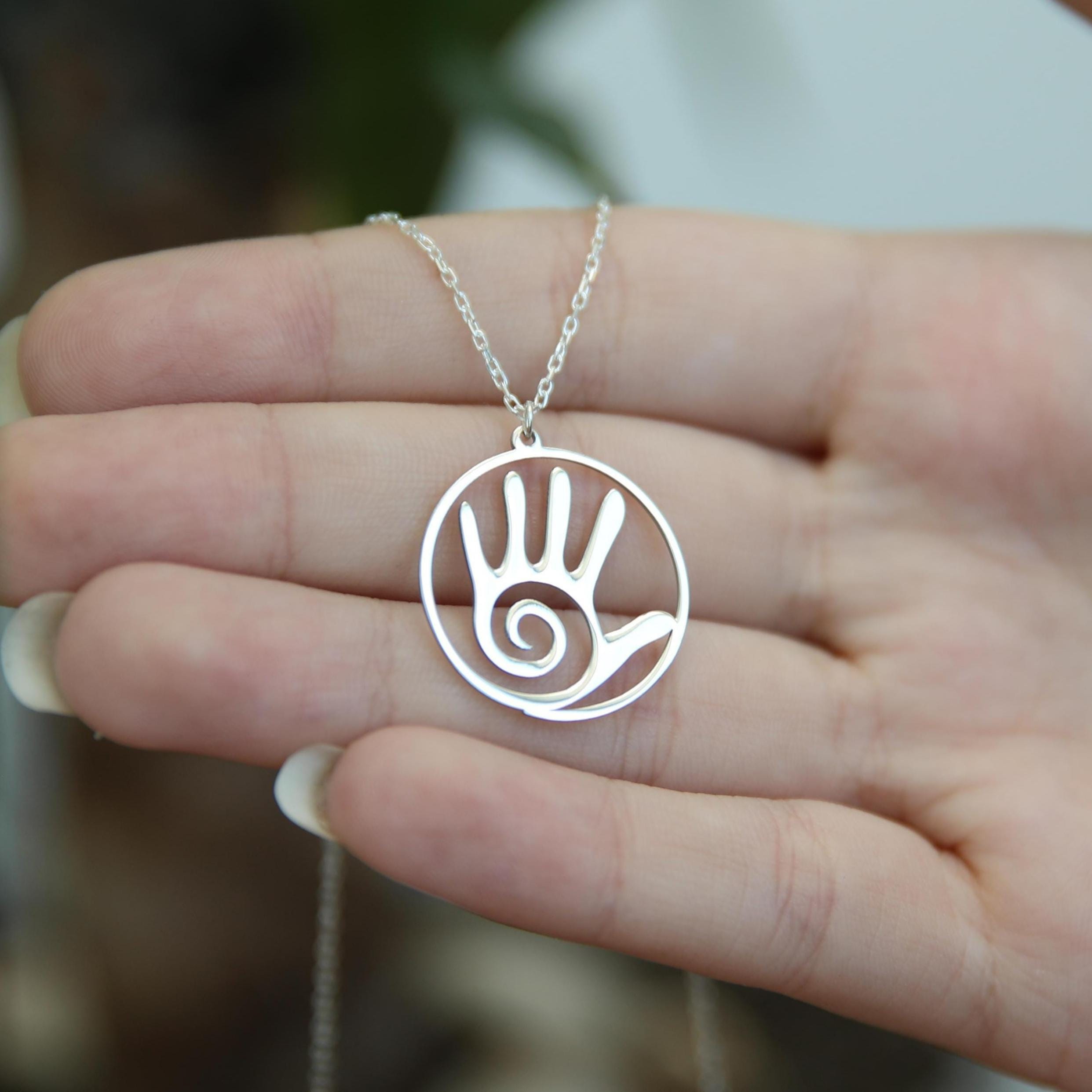 Sterling Silver Hopi Hand Necklace: Reiki Spiritual Protection