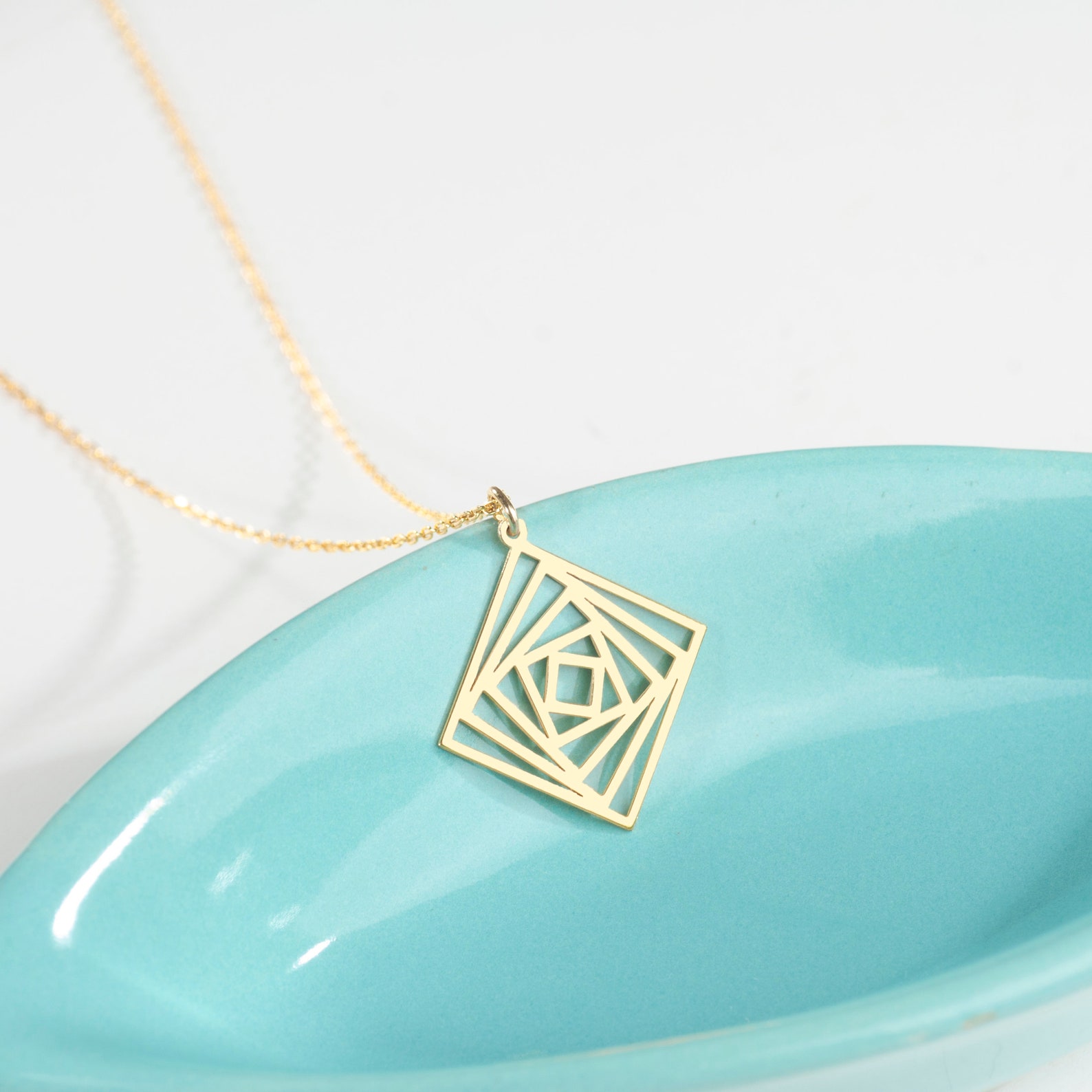 Sterling Silver Interlocking Square Necklace: Geometric Labyrinth ...