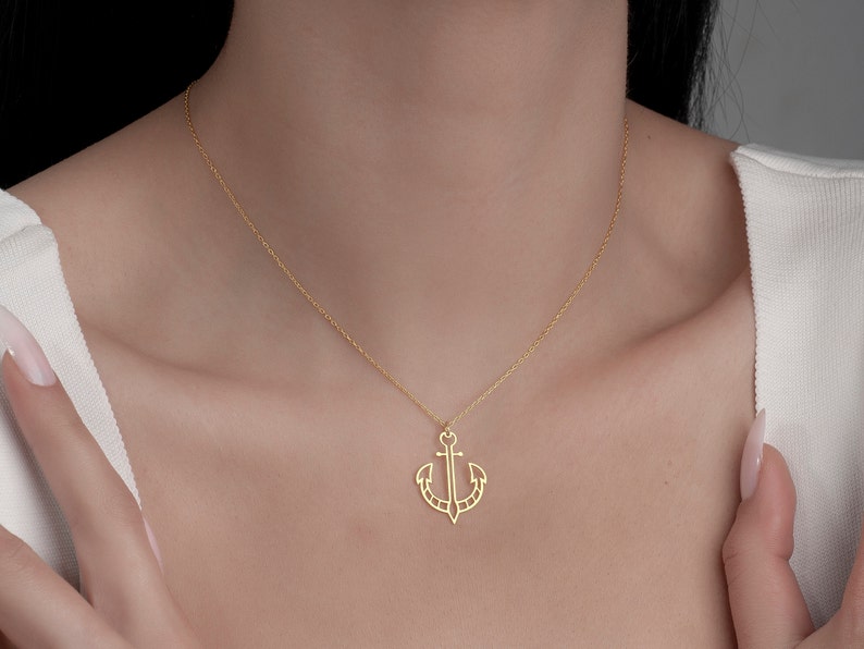 Dainty Anchor Necklace, Anchor Pendant in Sterling Silver, Anchor Jewelry, Nautical Necklace, Sailor's Gift, Geometric Anchor Necklace image 4