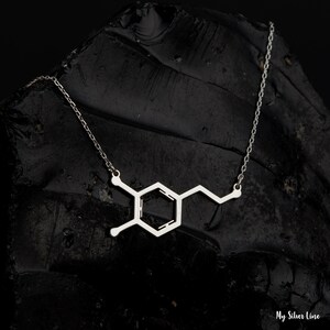 dopamine necklace, sterling silver dopamine pendant, molecular jewelry, motivation necklace, science jewelry, chemistry symbol charm, gift for scientists, neuroscience jewelry, chemical structure necklace, dopamine molecule pendant, brain chemistry jewelry, scientist gift, lab lover gift, chemistry lover necklace, serotonin dopamine jewelry