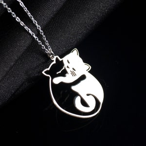 Cuddling Cats Necklace, Hugging Cats Pendant in Sterling Silver, Lovely Cat Jewelry, Black Cat White Cat, Kitty Necklace, Cat Lover Pendant image 10