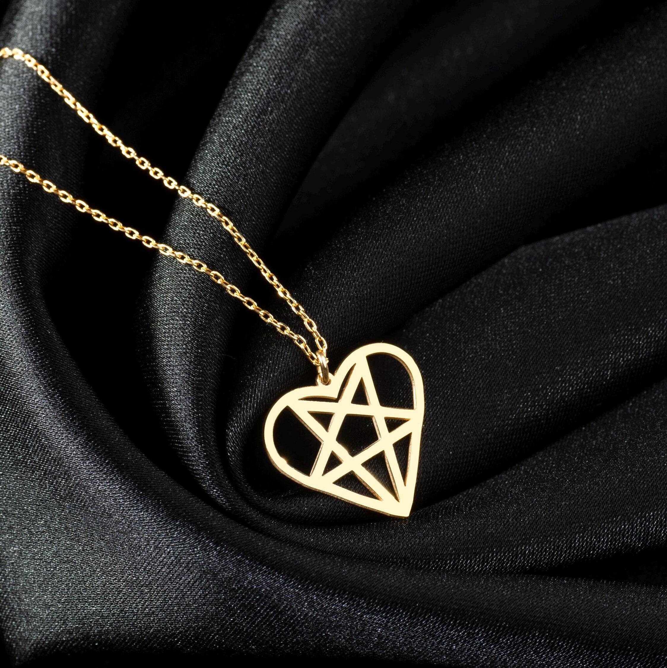 Heart Shape Pentagram Necklace, Sterling Silver Heartagram