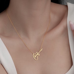 Music Pendant Necklace Pink-Rhinestone Guitar Thorns
