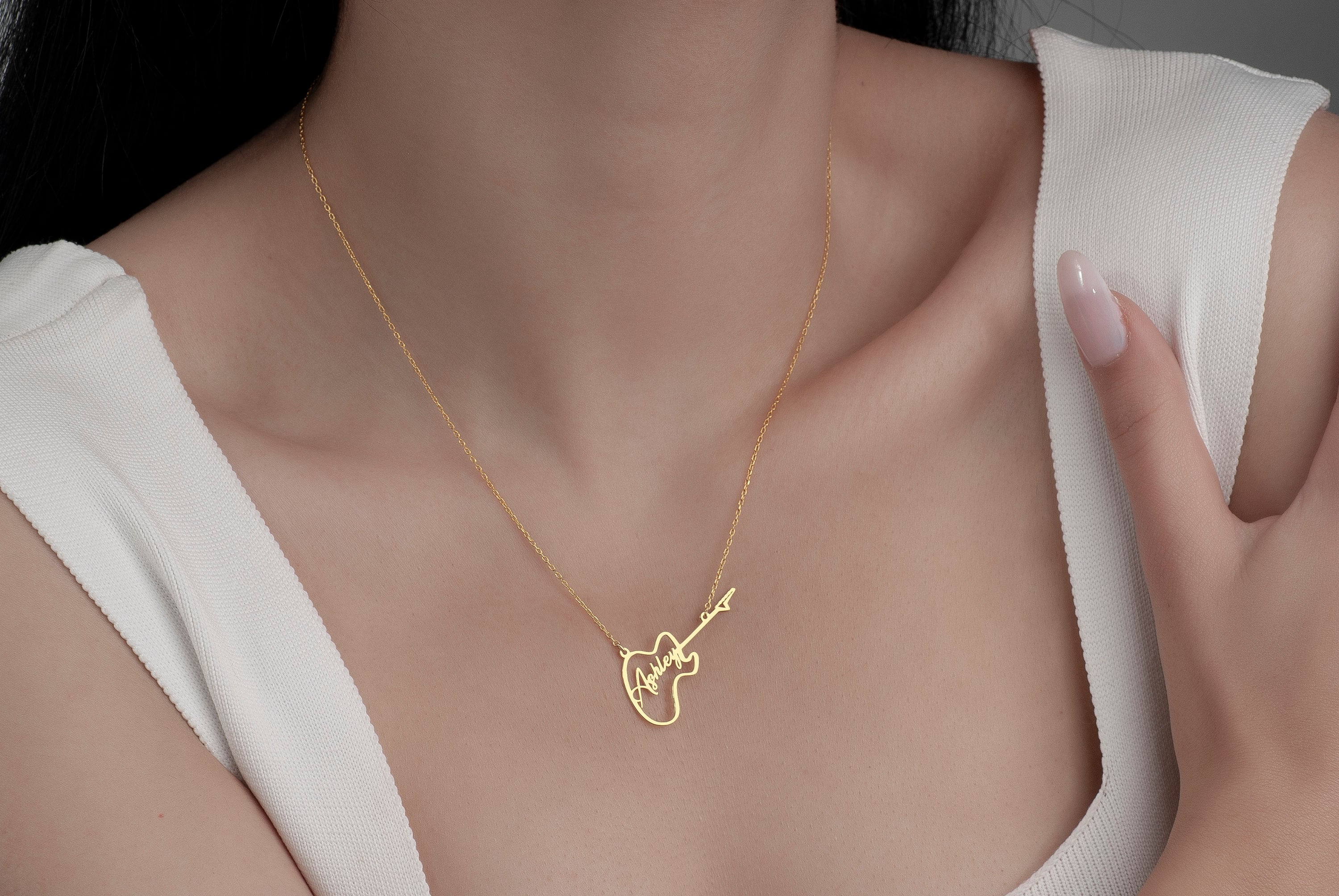 Personalized Electro Guitar Necklace, Guitar Jewelry in Sterling Silver, Custom Electro Guitar Pendant, Music Lover Gift, Rock Music Charm
