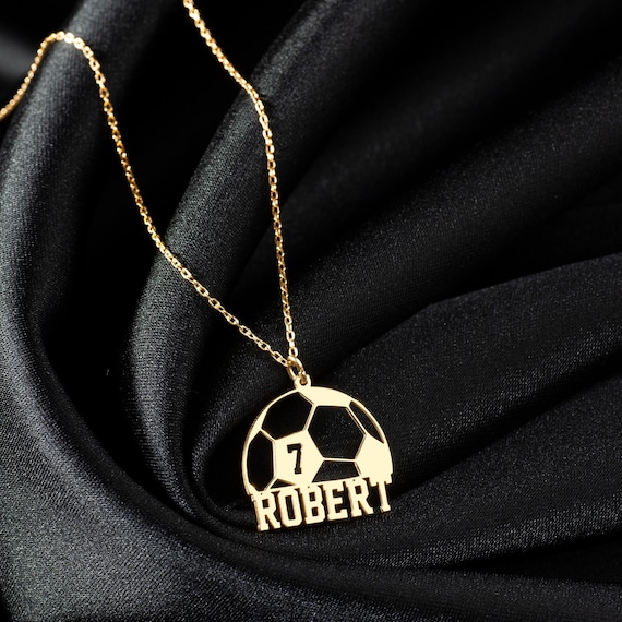 Soccer Ball with Number and Engraved Name Pendant - Sterling Silver or Solid Gold Soccer Ball with Number and Engraved Name Pendant - Sterling Silver or Solid Gold