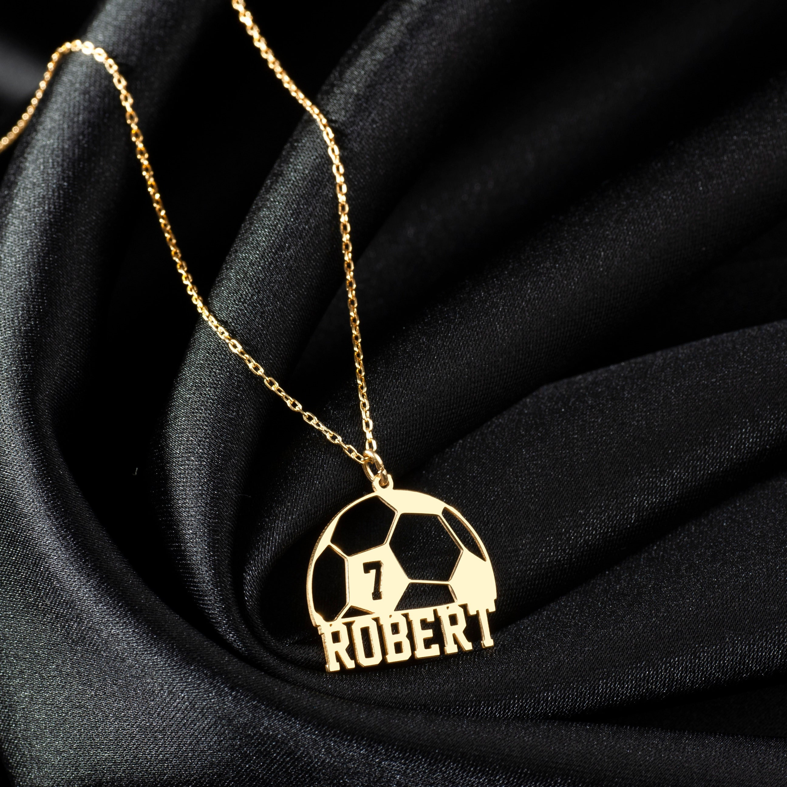 Soccer Ball with Number and Engraved Name Pendant - Sterling Silver or Solid Gold Soccer Ball with Number and Engraved Name Pendant - Sterling Silver or Solid Gold