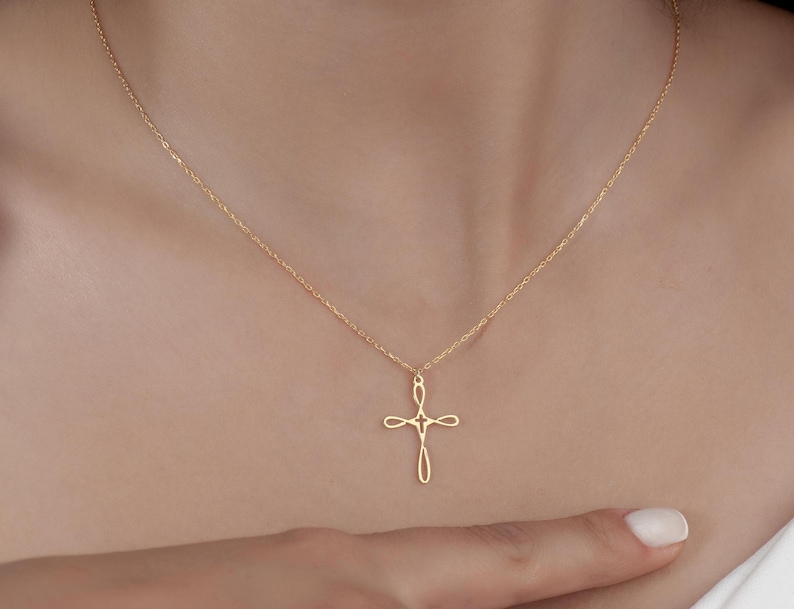 Dainty Sterling Silver Cross Necklace, Minimalist Cross Pendant, Simple