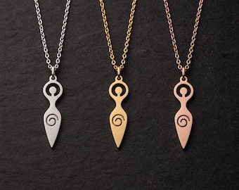 Sterling Silver Spiral Goddess Necklace, 14K Gold Wiccan Necklace, Divine Feminine Pendant Necklace, Gothic Necklace Minimalist Gift For Her