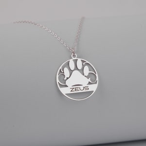 Custom Paw Necklace, Paw Pendant with Name in Sterling Silver, Pet Name Jewelry, Pet Memorial Necklace, Gift for Pet Lover, Pet Mother's image 4