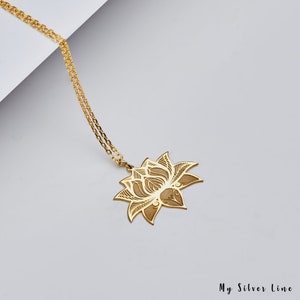 Collar de flor de loto, joyería de loto en plata de ley, elegante colgante de loto, regalo para Yoger, colgante de símbolo budista, collar de meditación imagen 6