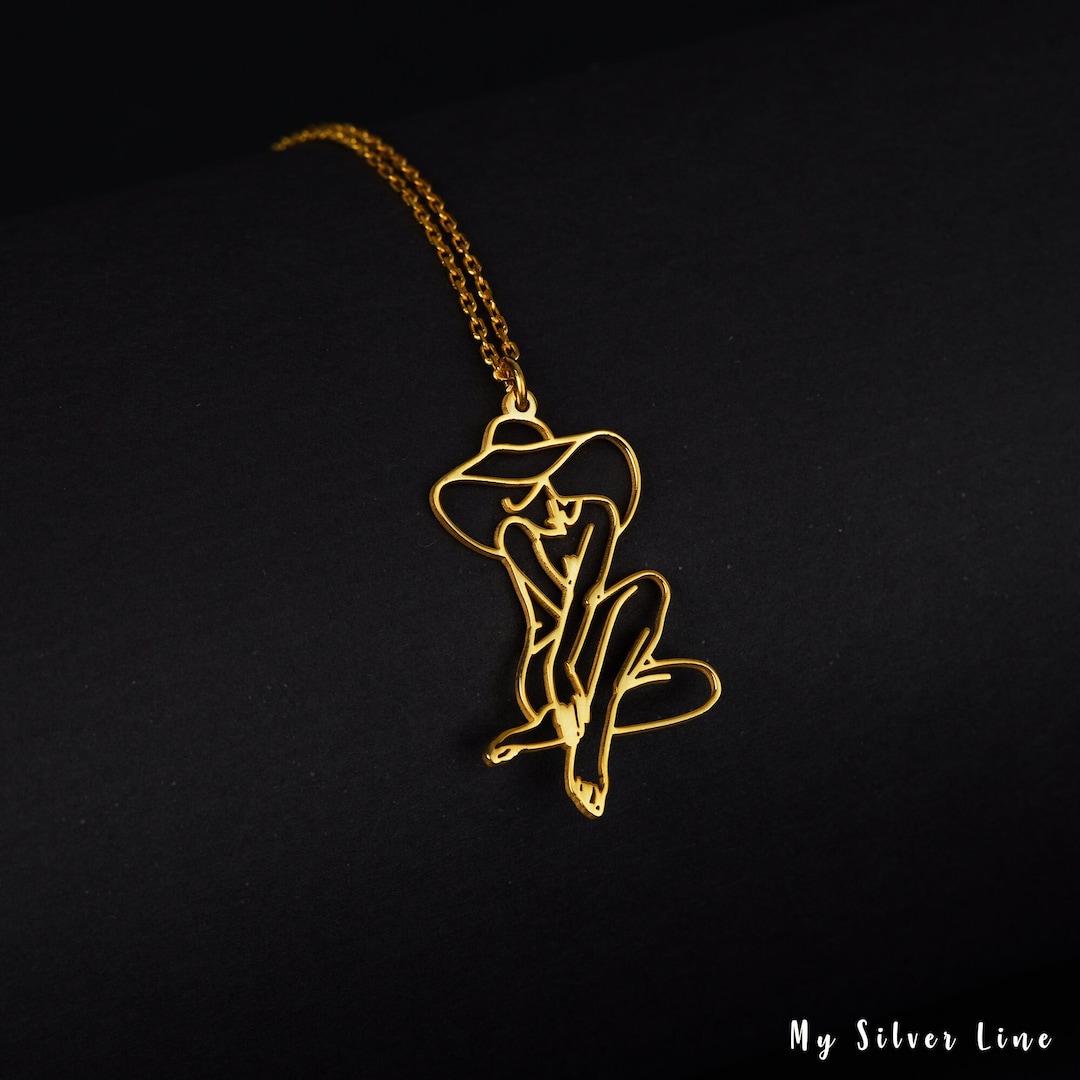 Female Line Art Necklace, Sterling Silver Line Art Jewelry, Gift for