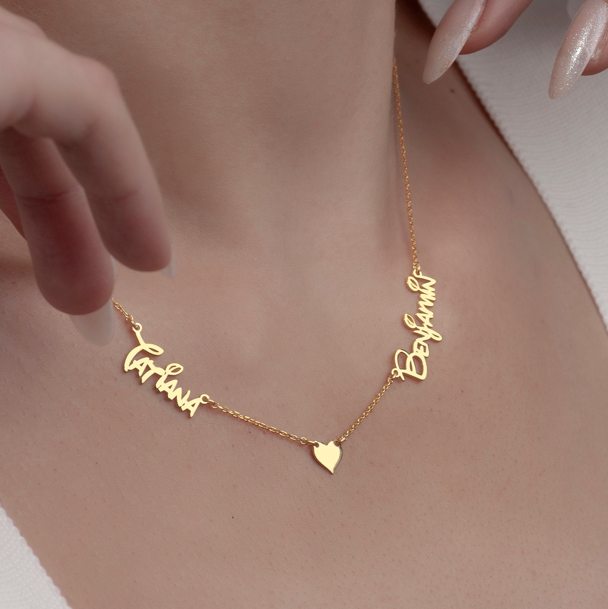 Double Name Necklace in Sterling Silver, Two Names Pendant with Heart, Gift for Couple, Duo Name Jewelry, Custom Multiple Name Necklace Double Name Necklace in Sterling Silver, Two Names Pendant with Heart, Gift for Couple, Duo Name Jewelry, Custom Multiple Name Necklace