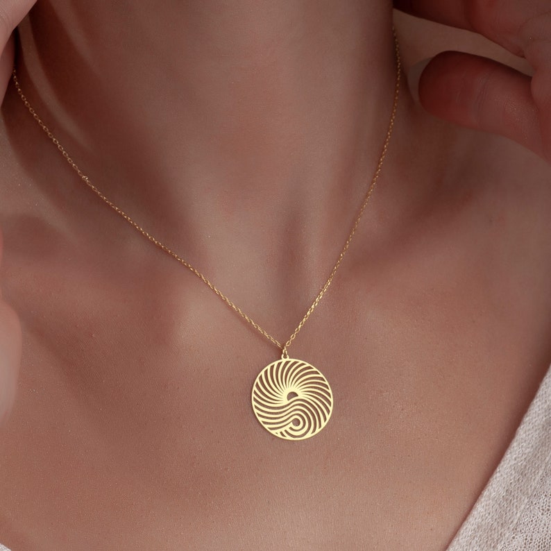 Sun and Wave Necklace, Wave Sun Jewelry in Sterling Silver, Ocean Pendant, Wave and Sun Mandala, Surf Necklace Beach Love, Ocean Wave Charm image 2