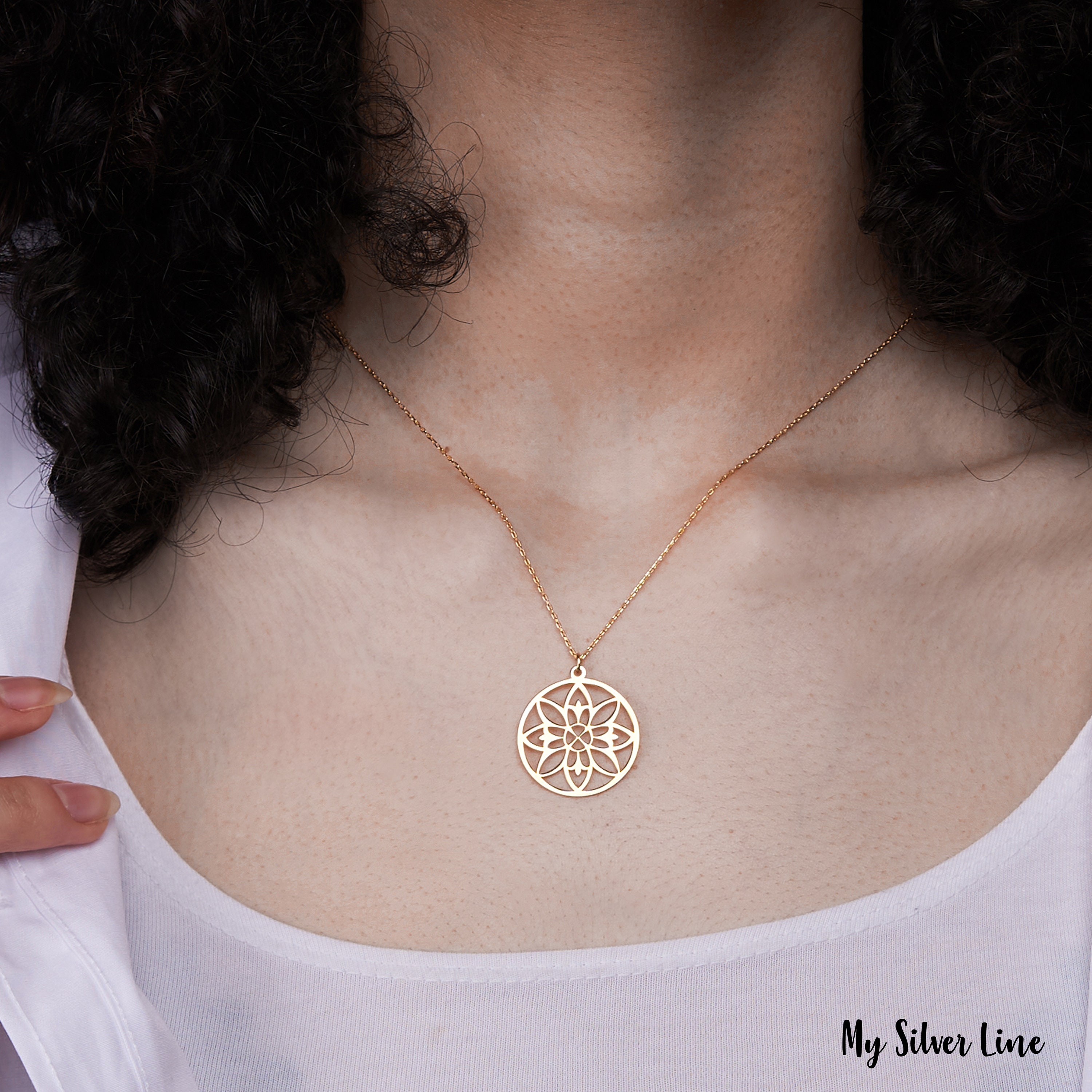 Silverly Collana E Ciondolo Argento 925 Fiore Della Vita Mandala 46 cm