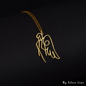 Sterling Silver Angel Wings Necklace: Dainty Line Art Pendant